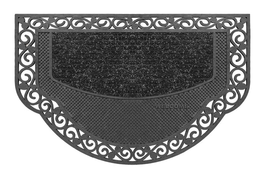 Zerbino Ingresso Semiluna Elegante Welcome Antiscivolo Gomma Robusta Tappeto Assorbente Nero