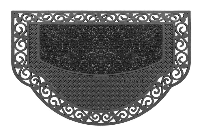 Zerbino Ingresso Semiluna Elegante Welcome Antiscivolo Gomma Robusta Tappeto Assorbente Nero