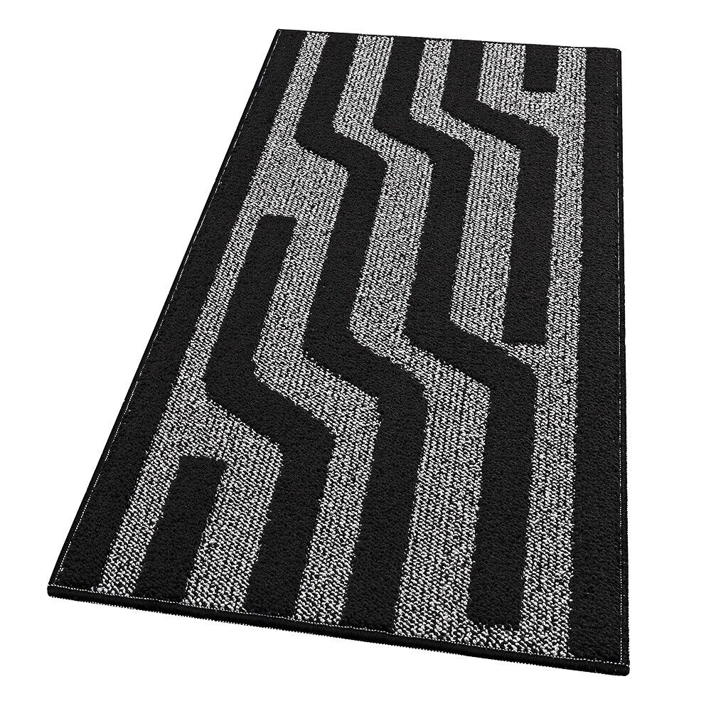 Tappeto Cucina A Righe 50x80 Cm 3D Morbido Bordato Passatoia Ingresso Assorbente Antiscivolo Nero