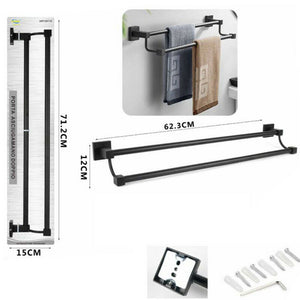 PORTA ASCIUGAMANI 2 ASTE SUPPORTO PER BAGNO DA MURO ASTA CASA NERO 02110