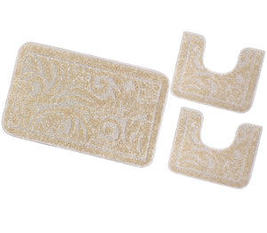 Tappeto Bagno Damascato Parure Panna Morbido Soffice Assorbente Antiscivolo Lavabile