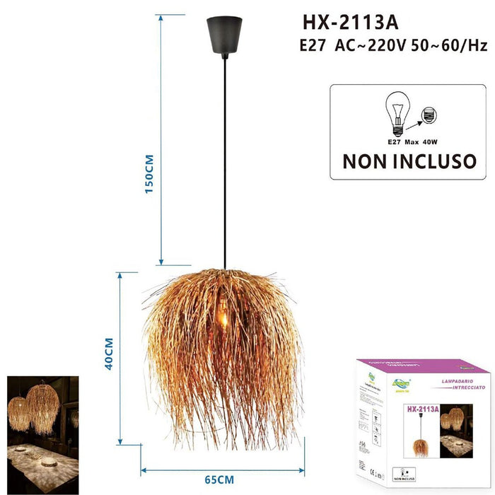 LAMPADARIO A SOSPENSIONE RATTAN NATURALE JUTA INTRECCIATO E27 SPIAGGIA ET-31385