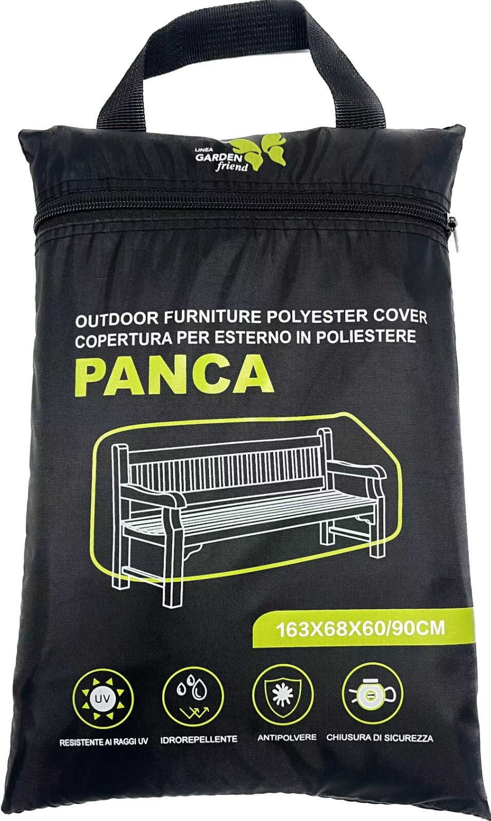 Copertura Protettiva Da Esterno 163X68X60/90 Cm Per Panca Resistente all'Acqua e Raggi UV colore nero C2438106