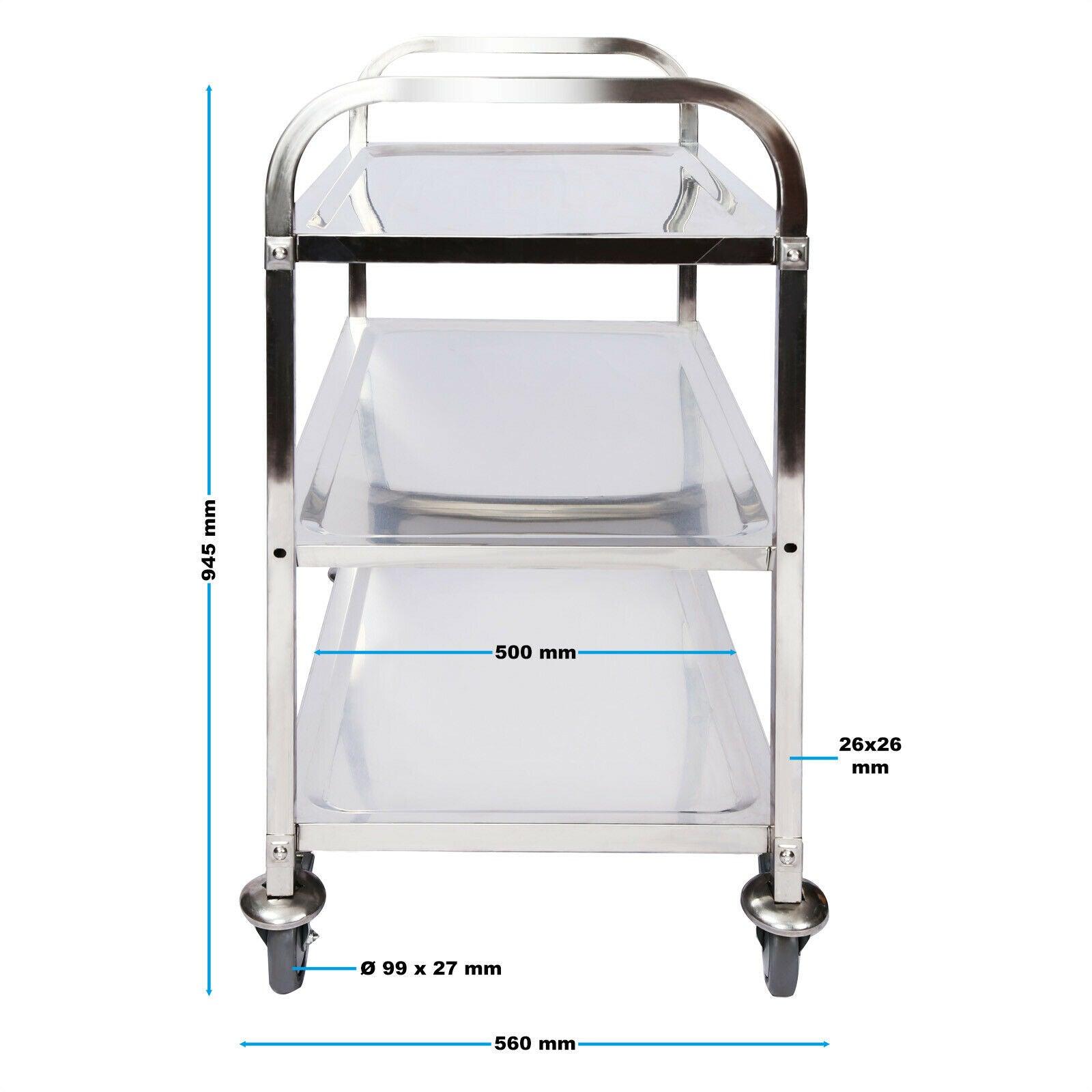 Raffinato carrello di servizio in acciaio 3 ripiani fino a 150 kg mobile servizio cucina 16_0002576