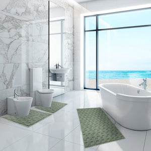 Tappeto Bagno Morbido Assorbente Antiscivolo 3D Intrecciato Lavabile Set 3 Pezzi Verde