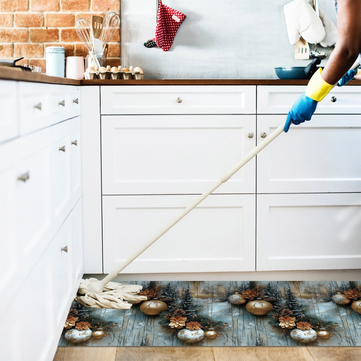 Tappeto Cucina Natale Antimacchia 51x450 cm Campanelle Palle Di Natale Antiscivolo Lavabile