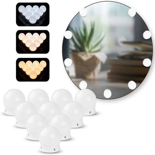 LUCI DA SPECCHIO TRUCCO STILE HOLLYWOOD KIT 10PZ LAMPADINE LED DIMMERABILI