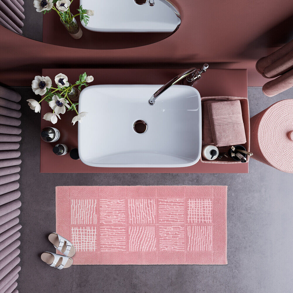 Tappeto Scendiletto Camera Bagno 65x140 cm Shaggy Puro Cotone Assorbente Antiscivolo Rosa