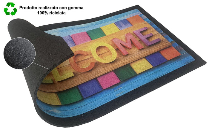 Zerbino Ingresso 40X70 cm Gomma Sostenibile Antiscivolo Pietre Mosaico Maioliche DIS_F