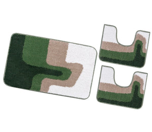 Tappeto Bagno Scendiletto Pelo Raso Morbido Assorbente Antiscivolo Lavabile Set 3 Pezzi Verde