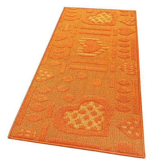 Tappeto Cucina Antiscivolo Cuori 3D Lavabile Moderno Assorbente 100% Made in Italy Arancione - 57x270 cm