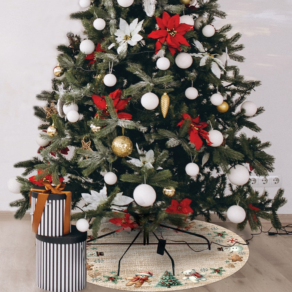 Tappeto Sotto Albero Natale Rotondo 100 Cm Addobbi Decoro Ingresso Natalizio Base Regali Dis D