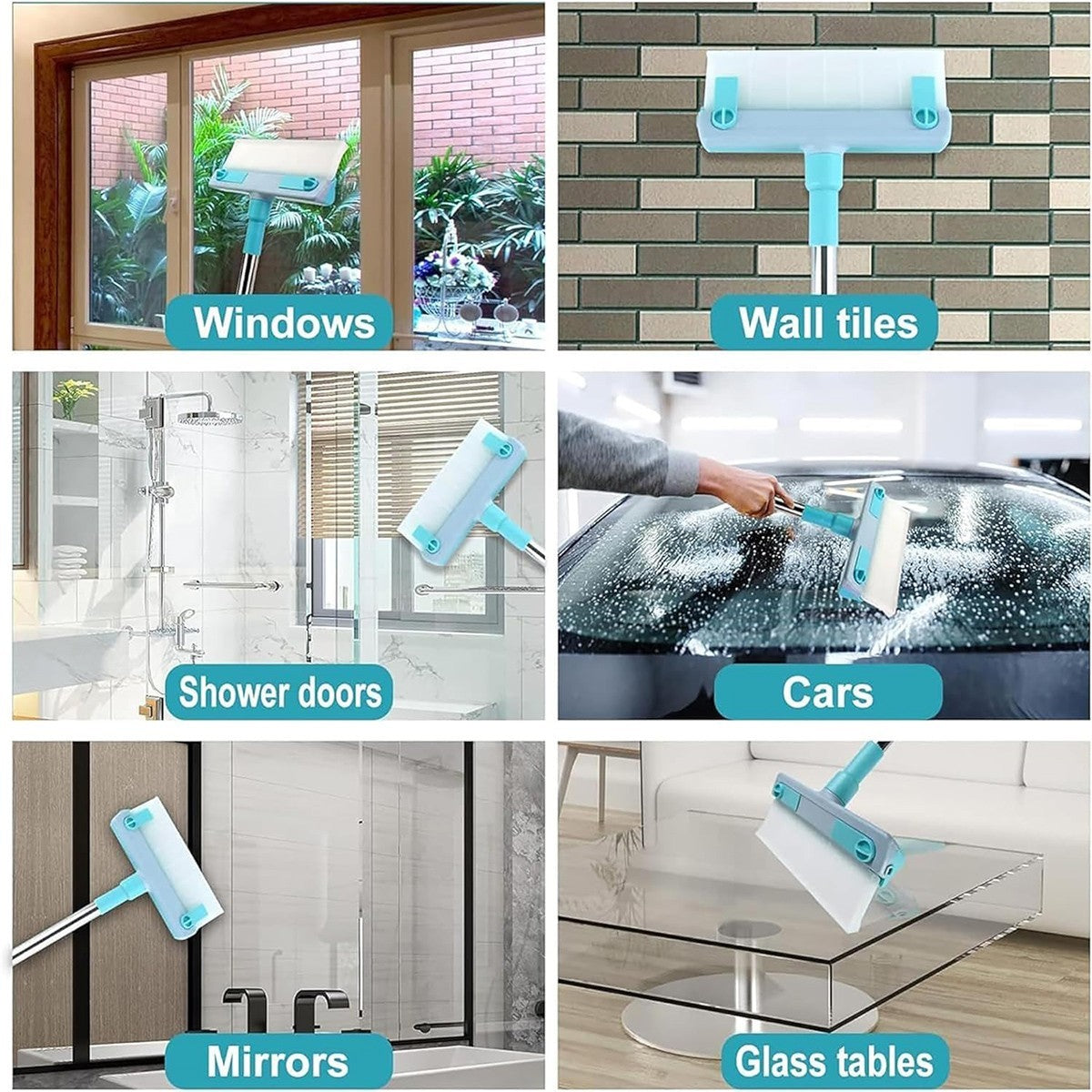 LAVAVETRI MICROFIBRA ASTA SILICONE PULIZIA FINESTRE VETRI SUPERFICI LISCE CASA