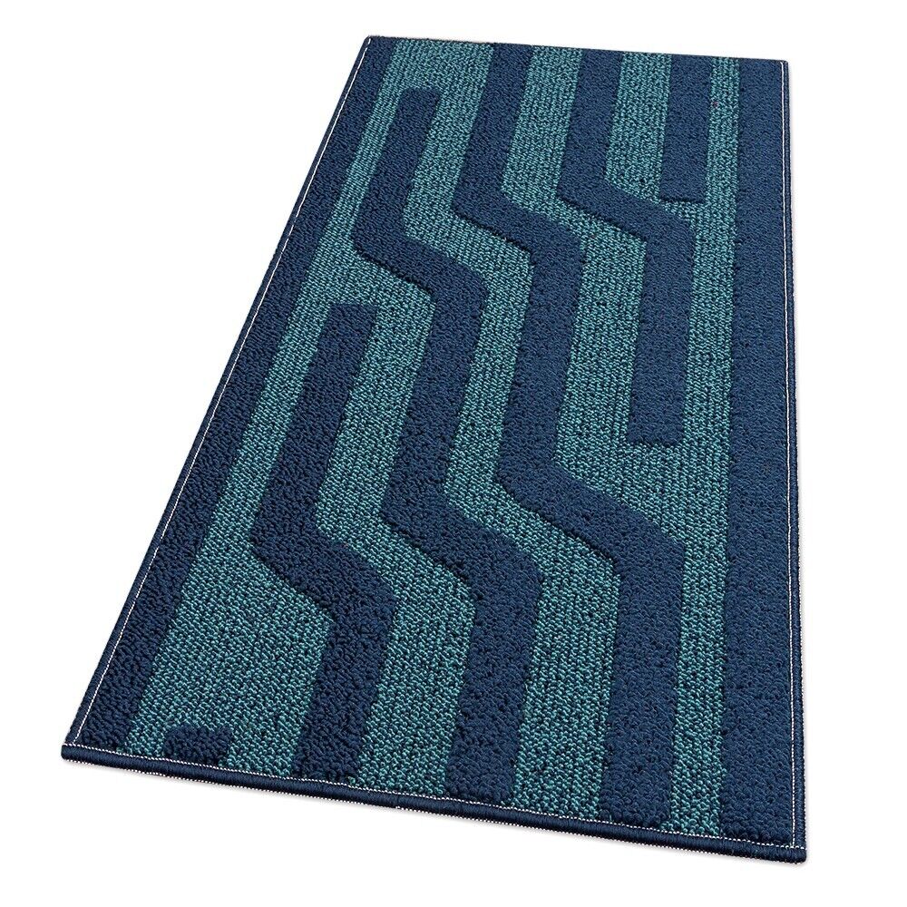 Tappeto Cucina A Righe 50x100 Cm 3D Morbido Bordato Passatoia Ingresso Assorbente Antiscivolo Blu