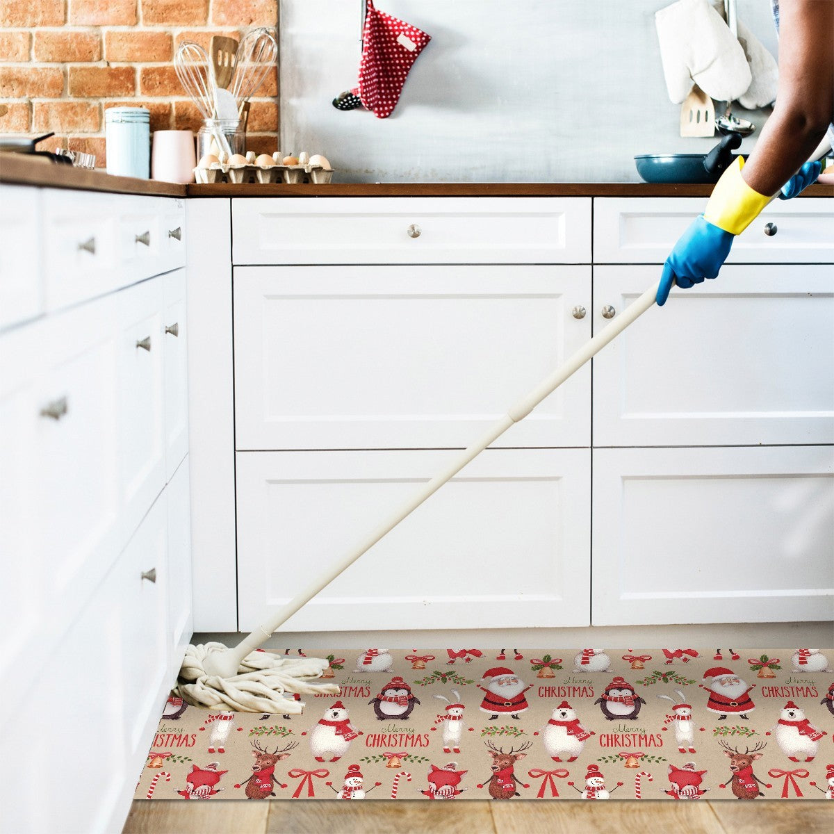 Tappeto Cucina Natale Pvc Antimacchia 51x500 cm Personaggi Natalizi Passatoia Natalizia Antiscivolo Lavabile