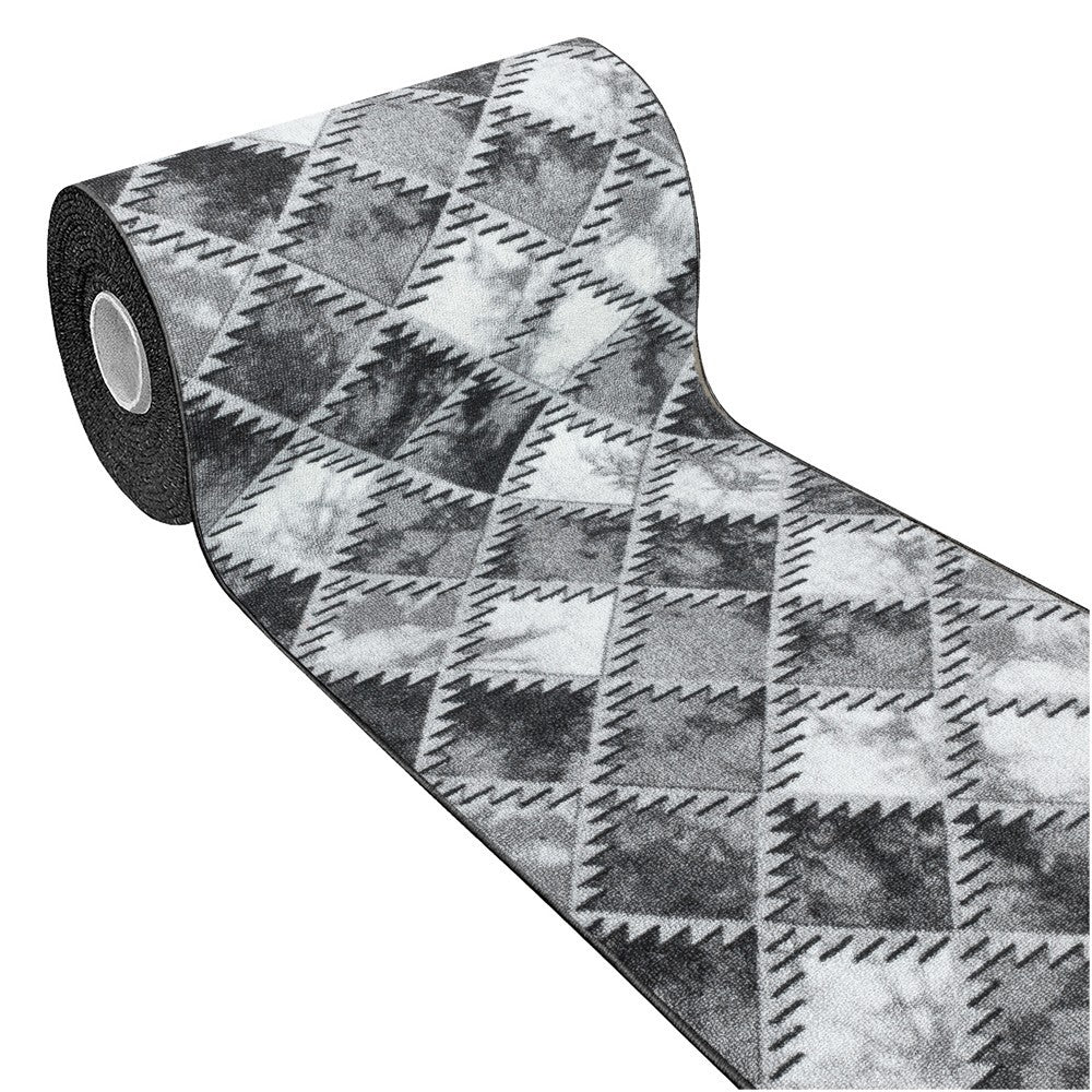 Tappeto Cucina Bordato Antiscivolo Assorbente Passatoia Colori Accesi Patchwork 57x240 Cm Grigio