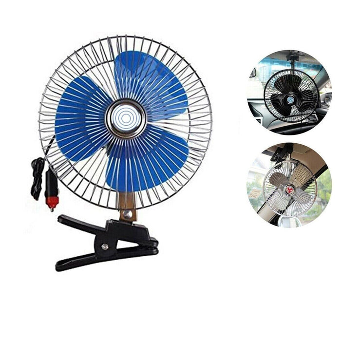 VENTILATORE OSCILLANTE PORTATILE PINZA VIAGGIO AUTO CAMPER CAMION 12V 22CM