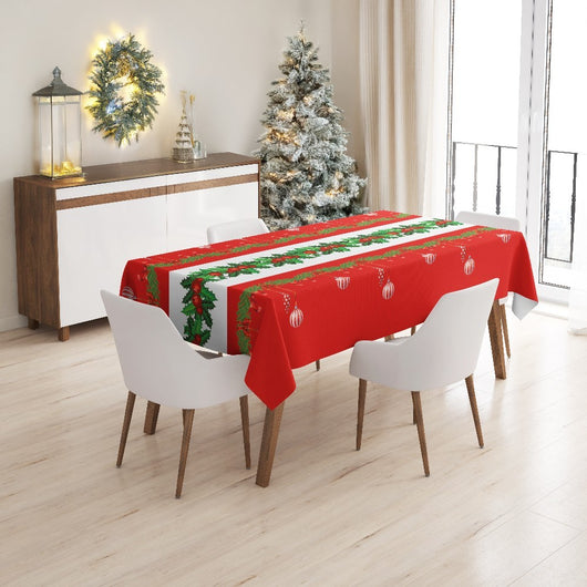 Tovaglia Natalizia Copritavolo Antimacchia Plastificata Retro Felpato Aghifoglio - 140x550 cm