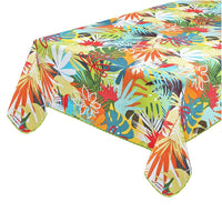 Tovaglia Antimacchia Bordata Copritavolo Foglie Palme Multicolore Cotone Plastificato - 135x135 Cm