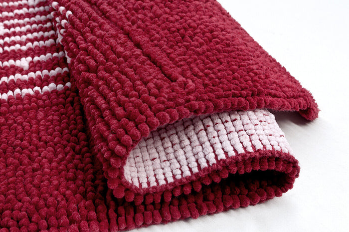 Tappeto Scendiletto Camera Bagno 65x140 cm Shaggy Puro Cotone Assorbente Antiscivolo Bordeaux