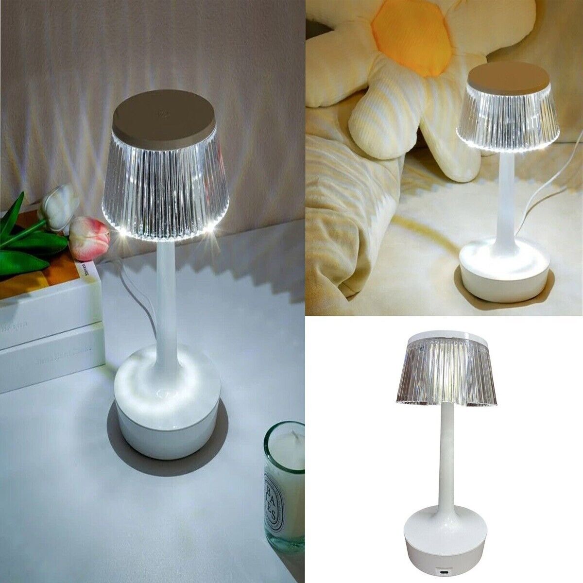LAMPADA TAVOLO EFFETTO CRISTALLO RICARICABILE USB LUCE RGB LED BIANCA TD-307 *