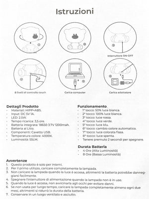 Lampada Touch Led Cane Regolabile Abat Jour Cameretta Comodino Bambini No Fili Ricarica Usb - Azzurro