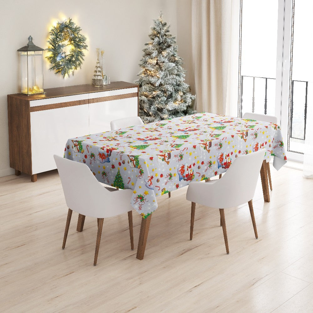Tovaglia Cucina Natalizia Pupazzo Neve Albero Natale Plastificata Cerata Antimacchia - 140x240 Cm