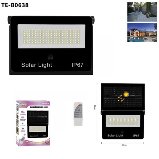 FARO LED FARETTO PANNELLO SOLARE CREPUSCOLARE IP67 126  LED TELECOMANDO TE-B0638