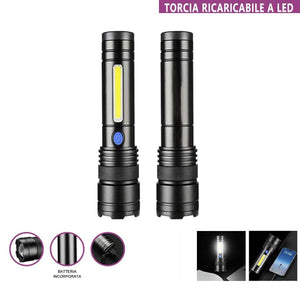 TORCIA RICARICABILE LED LATERALE COB USB POTENTE BATTERIA PORTATILE TE-B0621