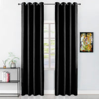 Tenda Porta Finestra 140x280 Cm Raso Sintetico 1 Pannello Coprente Occhielli Acciaio Nero