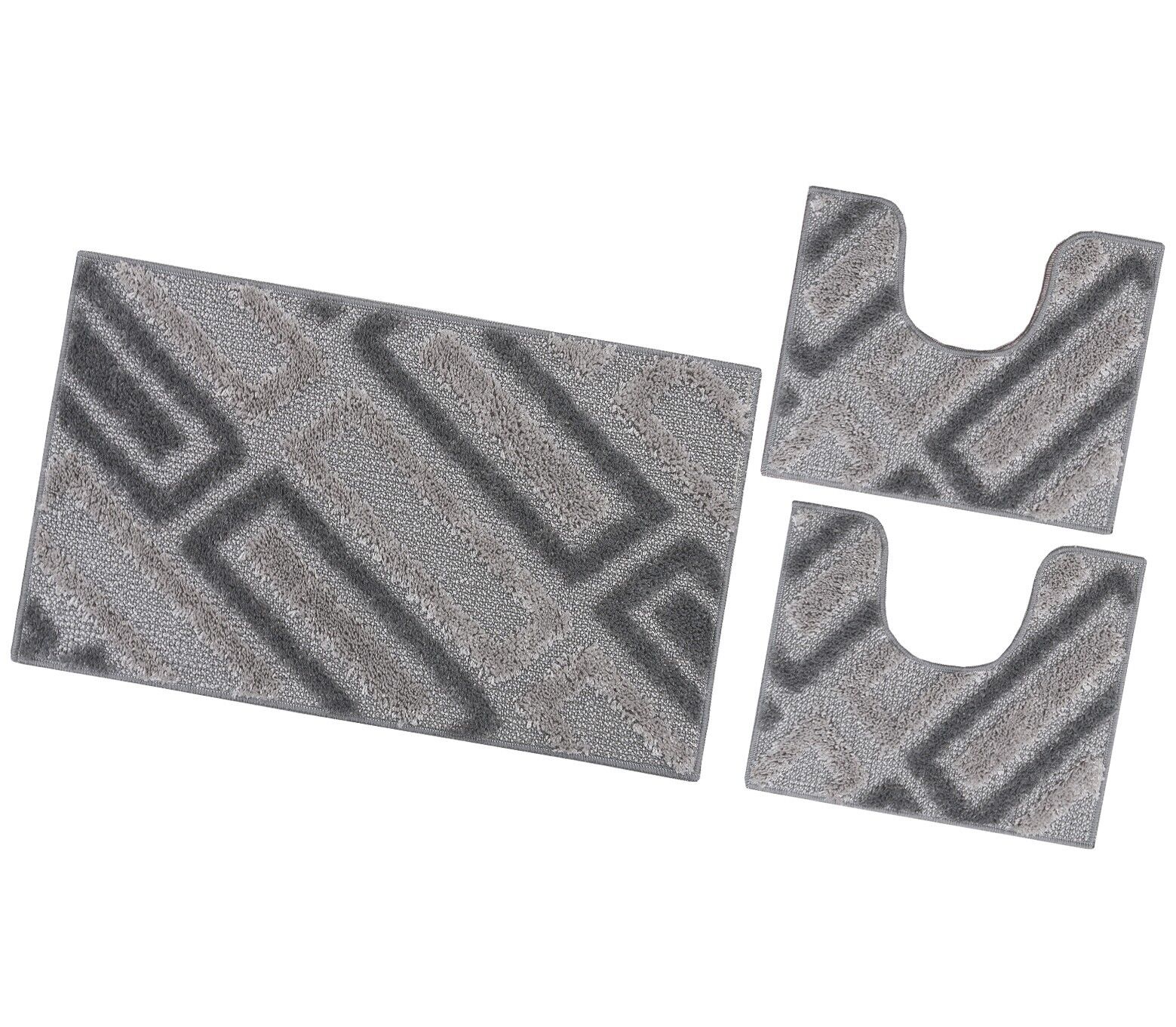 Tappeto Bagno Moderno Parure Set 3 Pezzi Soffice Shaggy Assorbente Antiscivolo Lavabile Grigio