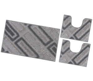 Tappeto Bagno Moderno Parure Set 3 Pezzi Soffice Shaggy Assorbente Antiscivolo Lavabile Grigio