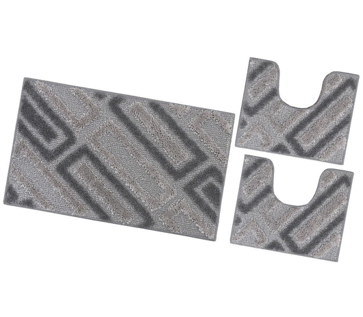 Tappeto Bagno Moderno Parure Set 3 Pezzi Soffice Shaggy Assorbente Antiscivolo Lavabile Grigio