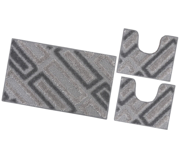 Tappeto Bagno Moderno Parure Set 3 Pezzi Soffice Shaggy Assorbente Antiscivolo Lavabile Grigio