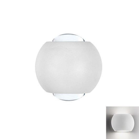 APPLIQUE LED MURO SFERICA DOPPIO FASCIO LUMINOSO 2W IP54 BIANCO FREDDO 6500K