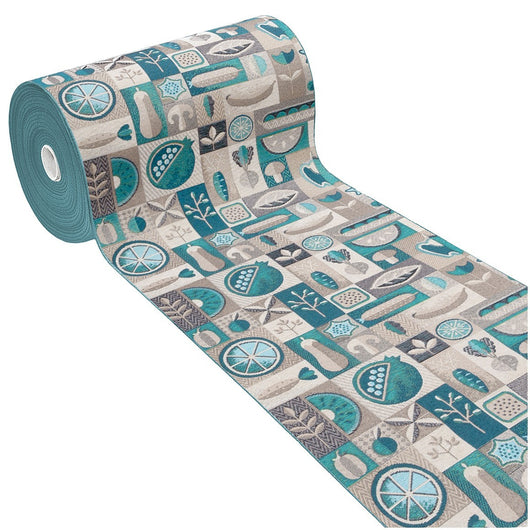 Tappeto Cucina Assorbente Bordato Antiscivolo Frutta e Verdura Passatoia Lavabile 52x190 Cm Blu