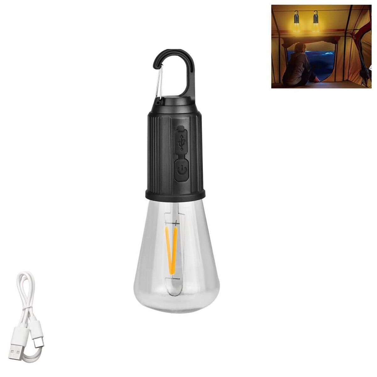 LAMPADA LED CAMPEGGIO USB RICARICABILE CON GANCIO PORTATILE LUCE EMERGENZA B0629