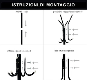 Appendiabiti Ingresso 12 Ganci Attaccapanni Nero Metallo Salvaspazio Da Terra Stand Piantana