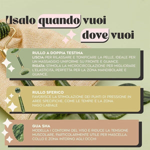 RULLO GIADA NATURALE E GUA-SHA PER VISOMASSAGGIATORE RASSODANTE E DETOSSINANTE