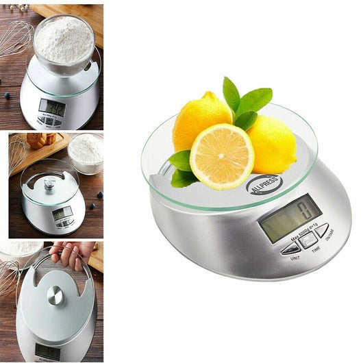 BILANCIA DIGITALE DA CUCINA DISPLAY LCD PIATTO IN VETRO FUNZIONE TARA 5KG B03