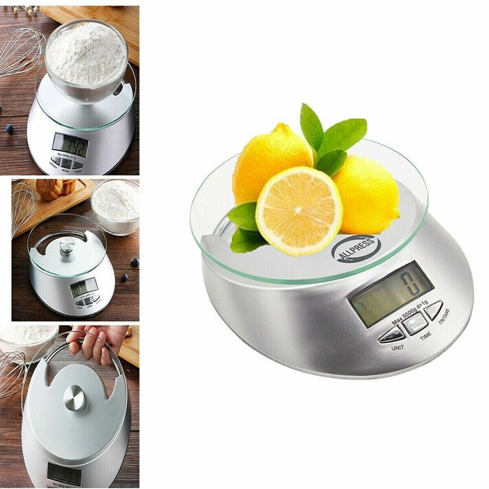 BILANCIA DIGITALE DA CUCINA DISPLAY LCD PIATTO IN VETRO FUNZIONE TARA 5KG B03