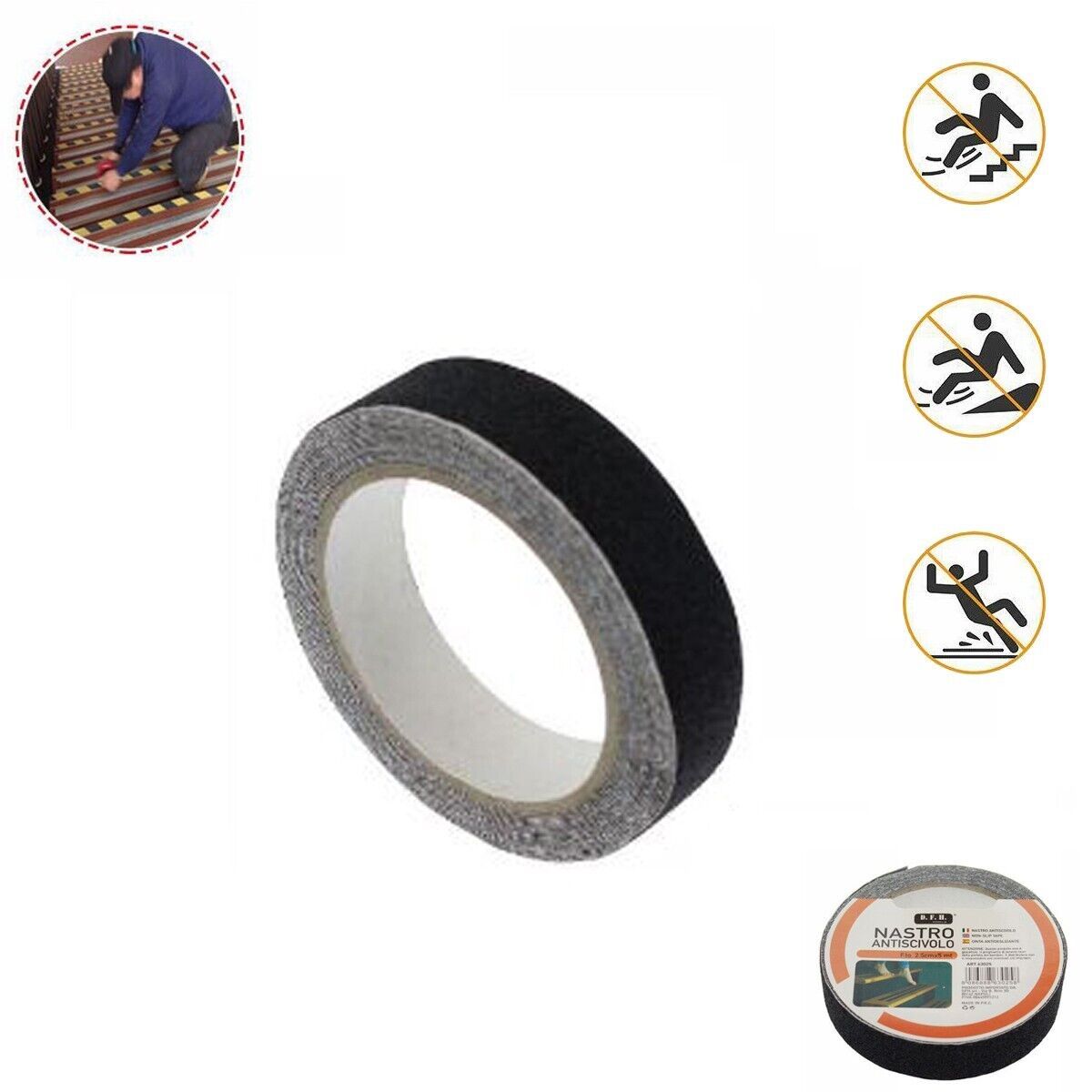 NASTRO ANTISCIVOLO ADESIVO 5MT 2.5MMM NERO SCALE PAVIMENTI SUPERFICI SCIVOLOSE