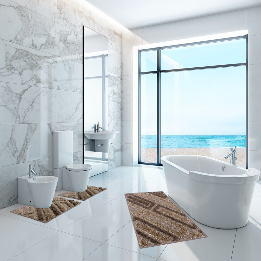 Tappeto Bagno 50x110 Cm Moderno Morbido Soffice Assorbente Asciugapassi Antiscivolo Lavabile Marrone