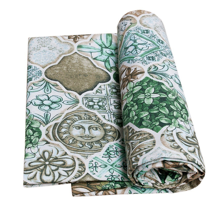 Tessuto Stoffa Piastrelle Maioliche Cotone Cucito Rivestimento Gotico Fodera Cuscini Divani 2,8x2 Mt