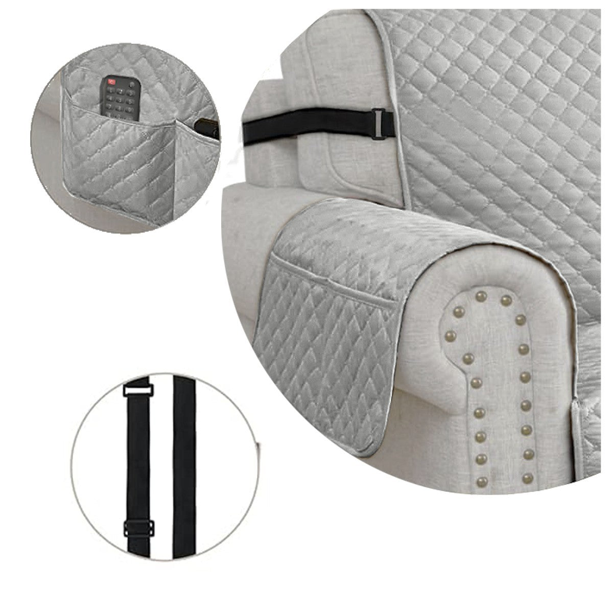 Copridivano Impermeabile Tasche Laterali Proteggi Divano Antimacchia Antiscivolo 3 Posti Grigio