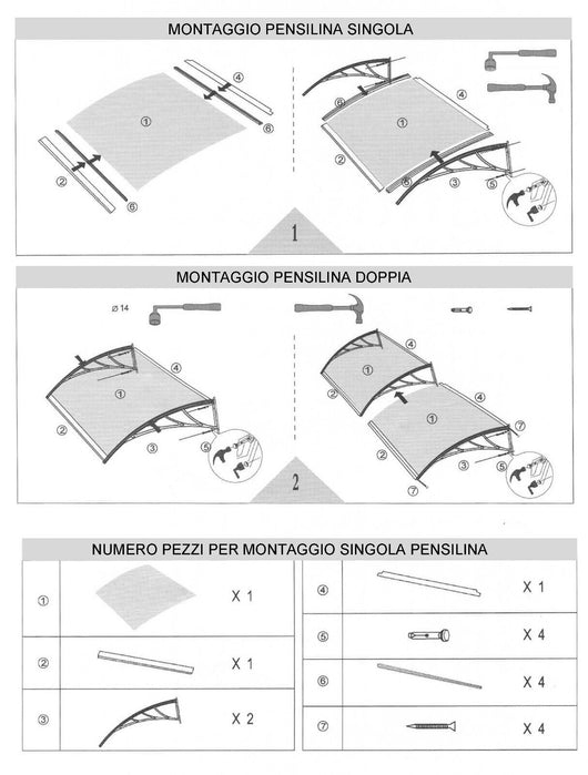 Pensilina Tettoia Modulare 150x100 Cm Tetto Esterno Alveolare Policarbonato Resistente Trasparente