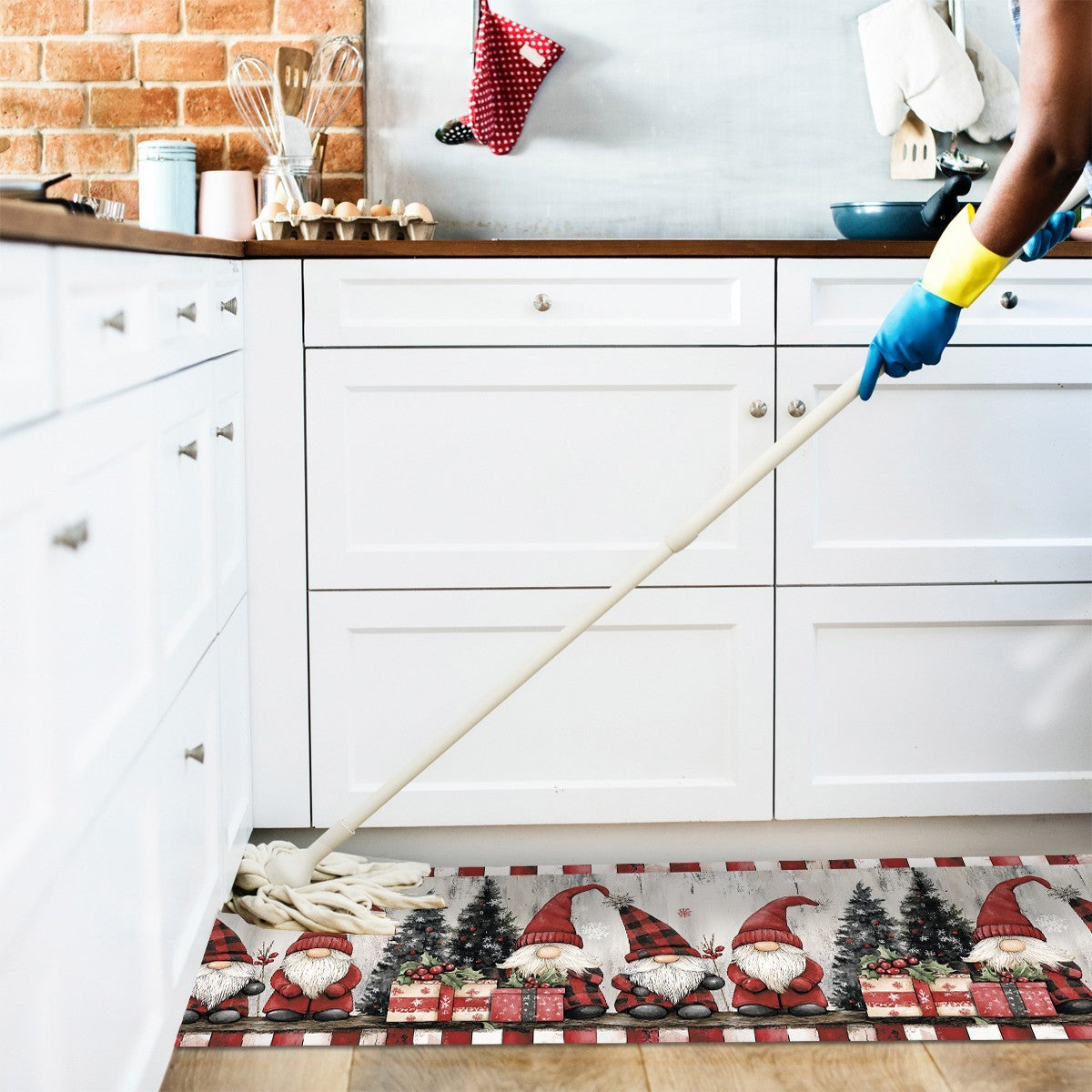 Tappeto Cucina Natale Antimacchia 51x210 cm Gnomi Passatoia Natalizia Antiscivolo Lavabile