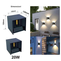 APPLIQUE LED COB LAMPADA PARETE 20W QUADRATO NERO NATURALE INTERNO ESTERNO 18