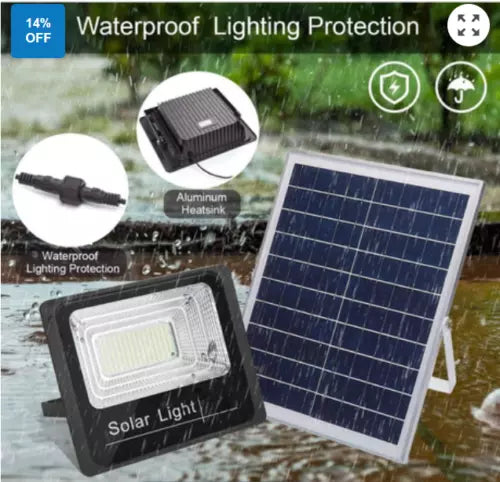 4 X FARO LED 100 Watt SMD Luce Bianca Con PANNELLO SOLARE E SENSORE telecomando