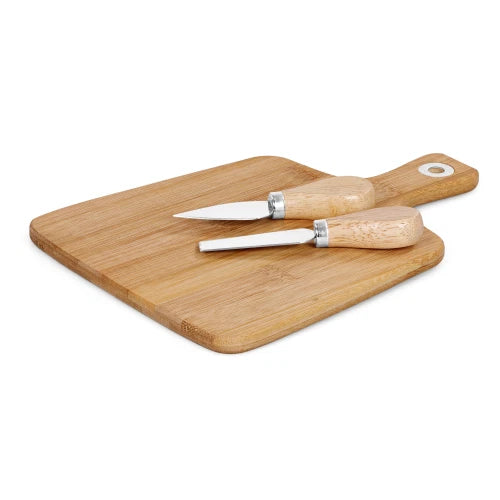 Set 3 Pezzi Malga – 2 Coltelli Formaggio con Tagliere in Bamboo